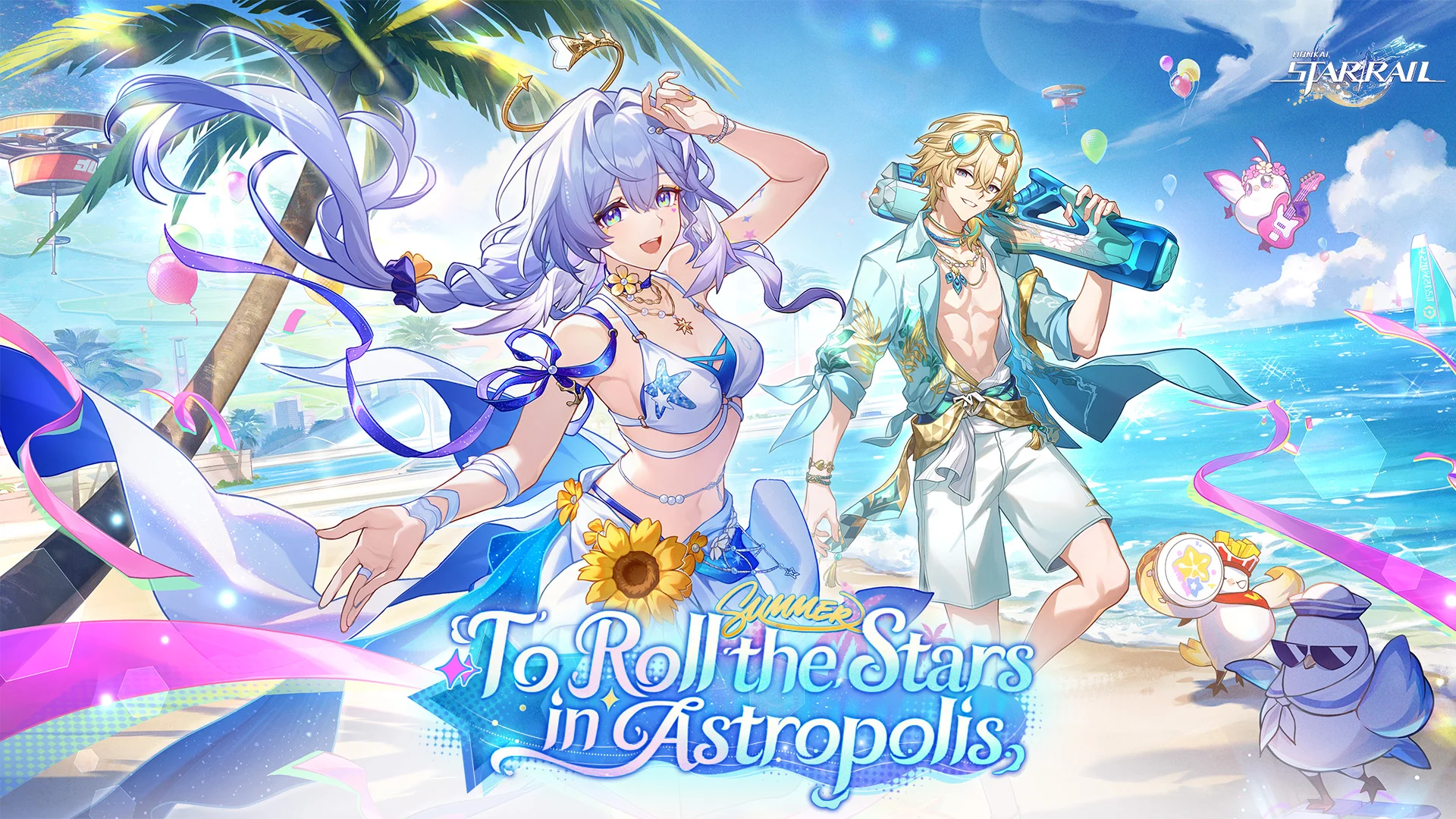 Gameplay screenshot of Honkai: Star Rail showing turn-based combat UI, elemental attack animations, and party status