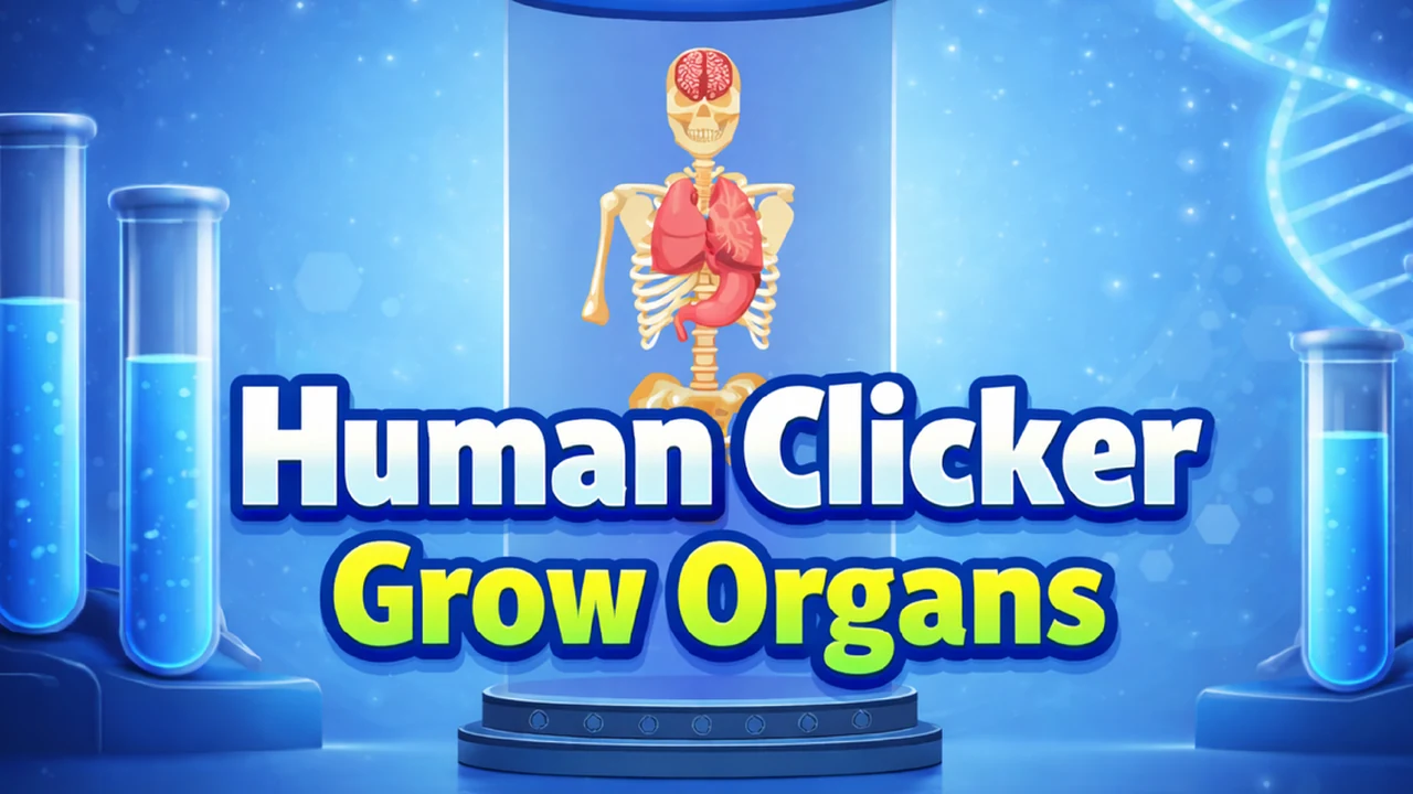 Human Clicker Grow Organs biological laboratory interface showing anatomical organ cultivation