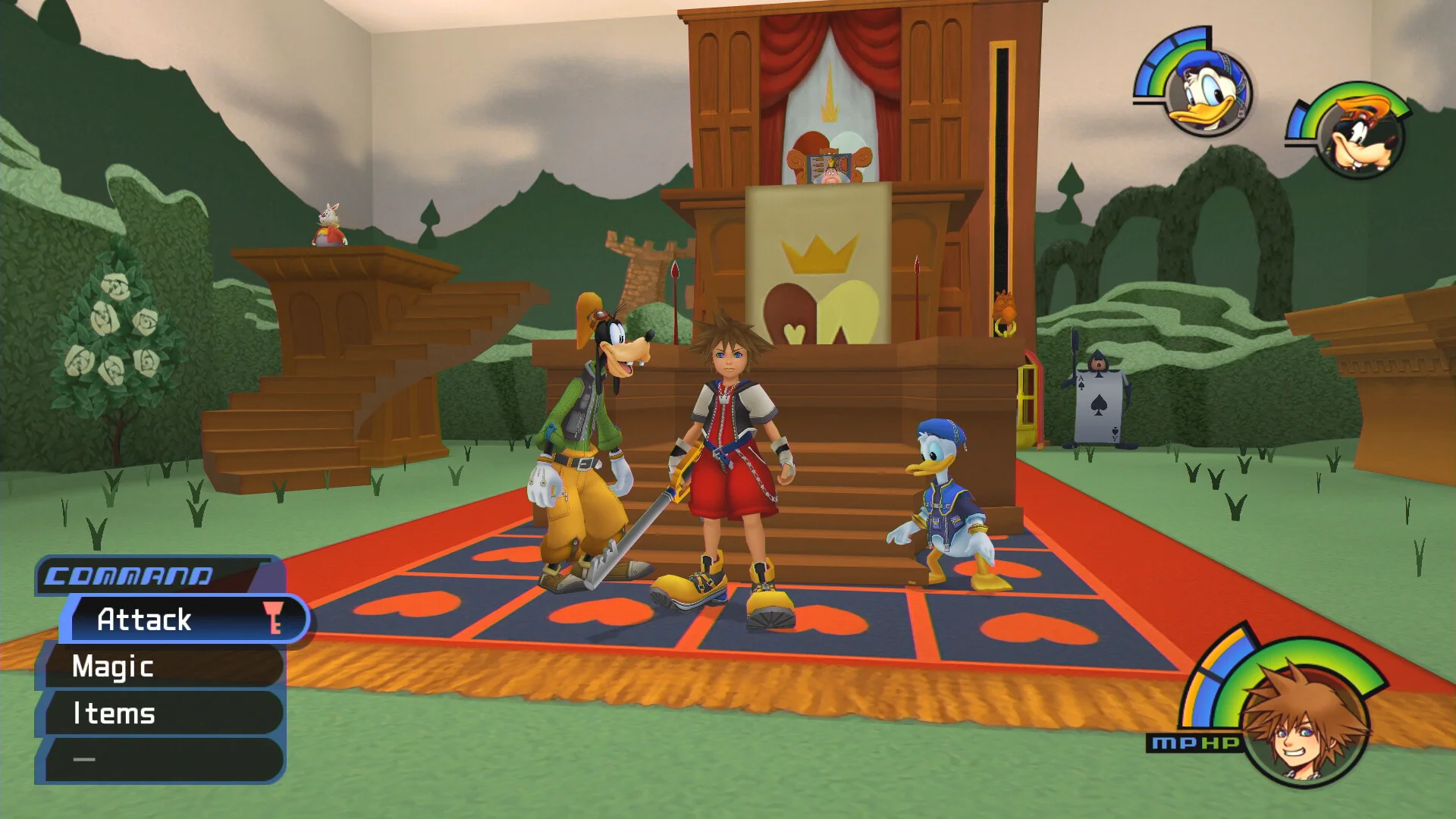 Sora wielding his Keyblade in combat against Heartless shadows in Kingdom Hearts