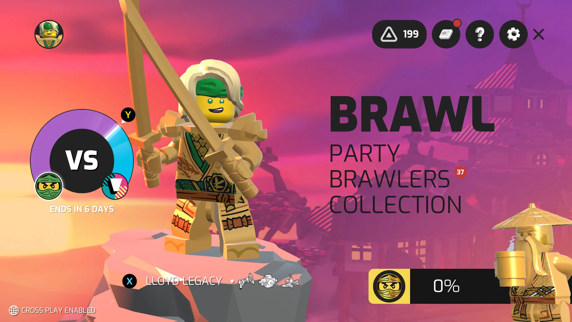 Minifigures clashing with hilarious power-ups on multi-tiered platforms in LEGO Brawls