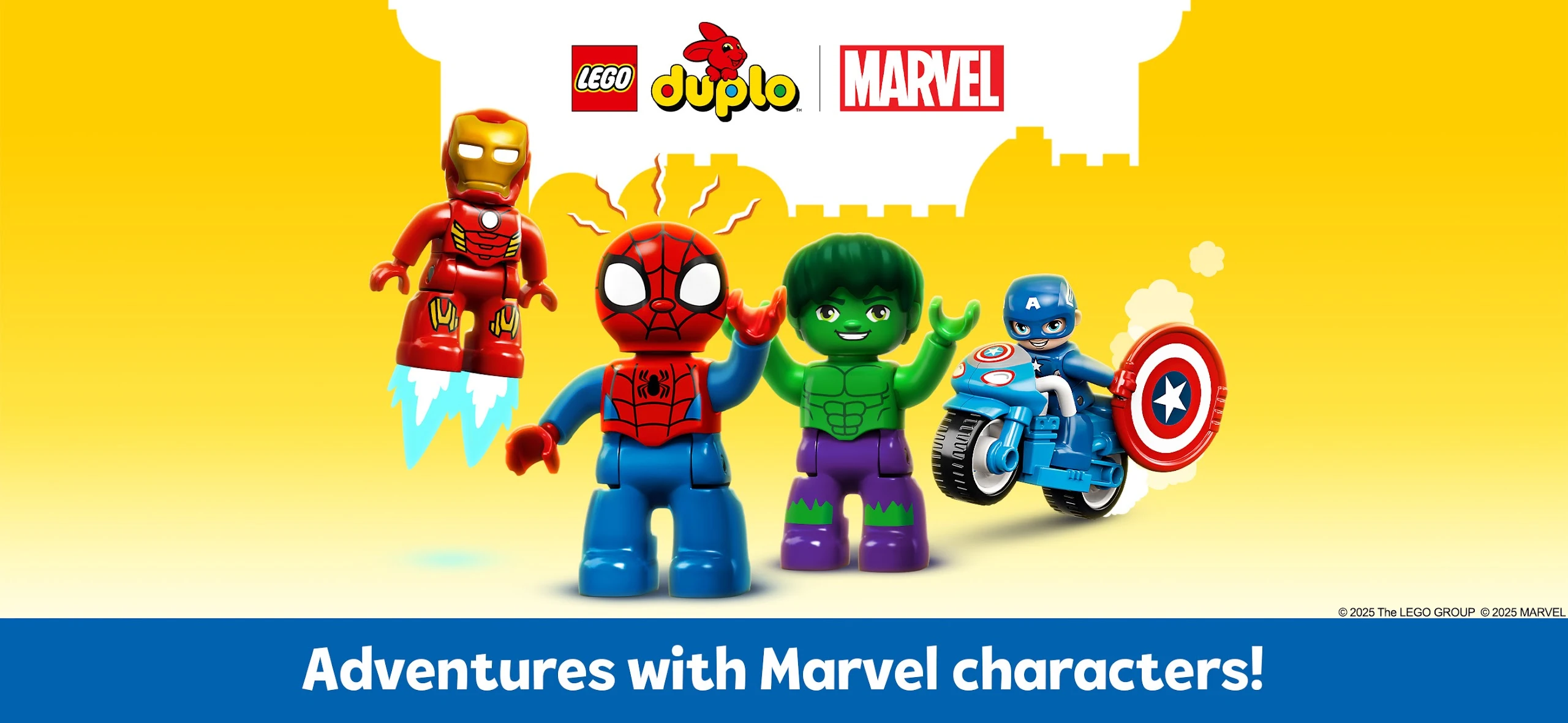 Early childhood activity screen in LEGO DUPLO Marvel showing interactive DUPLO bricks and Spider-Man mini-figure