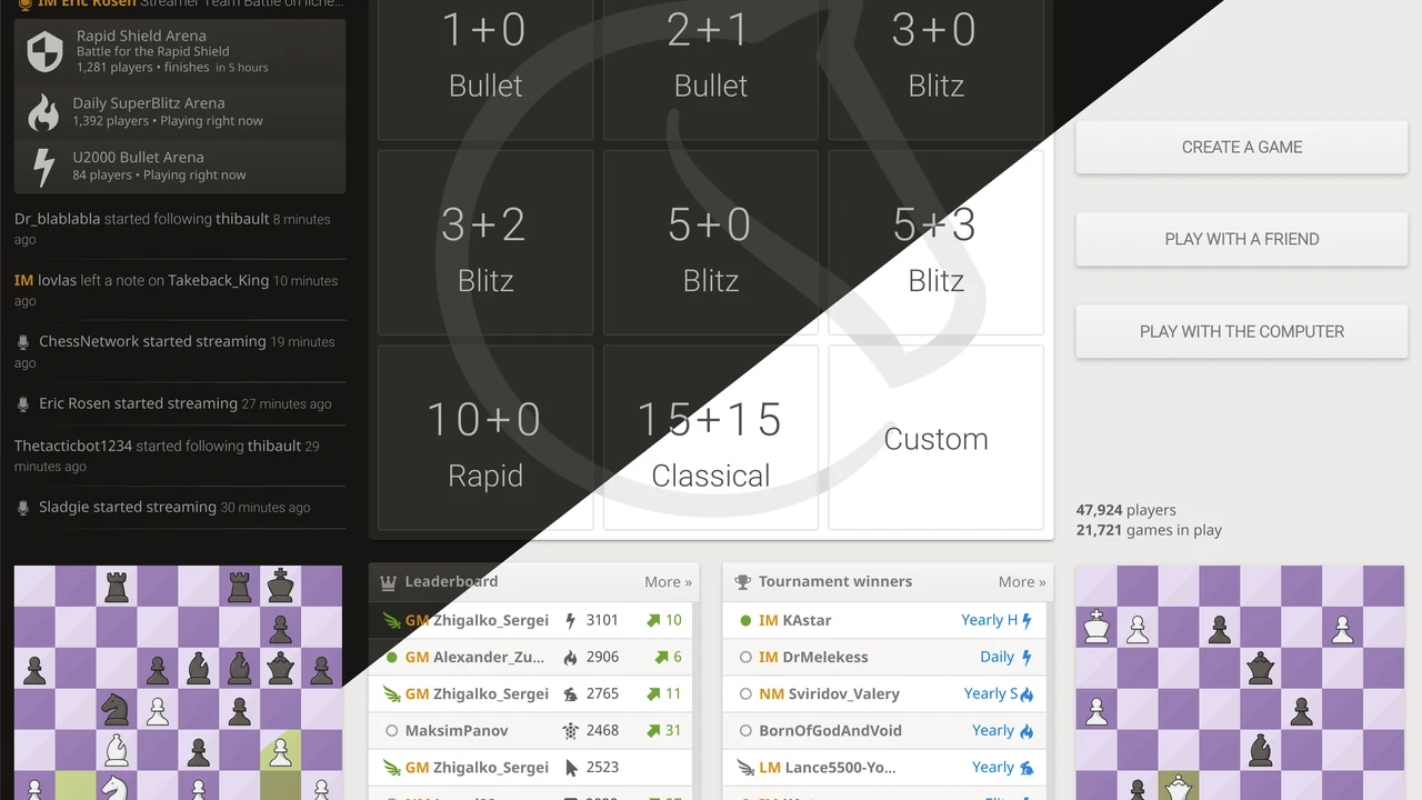 Lichess clean chess board interface showing active online match and game clocks