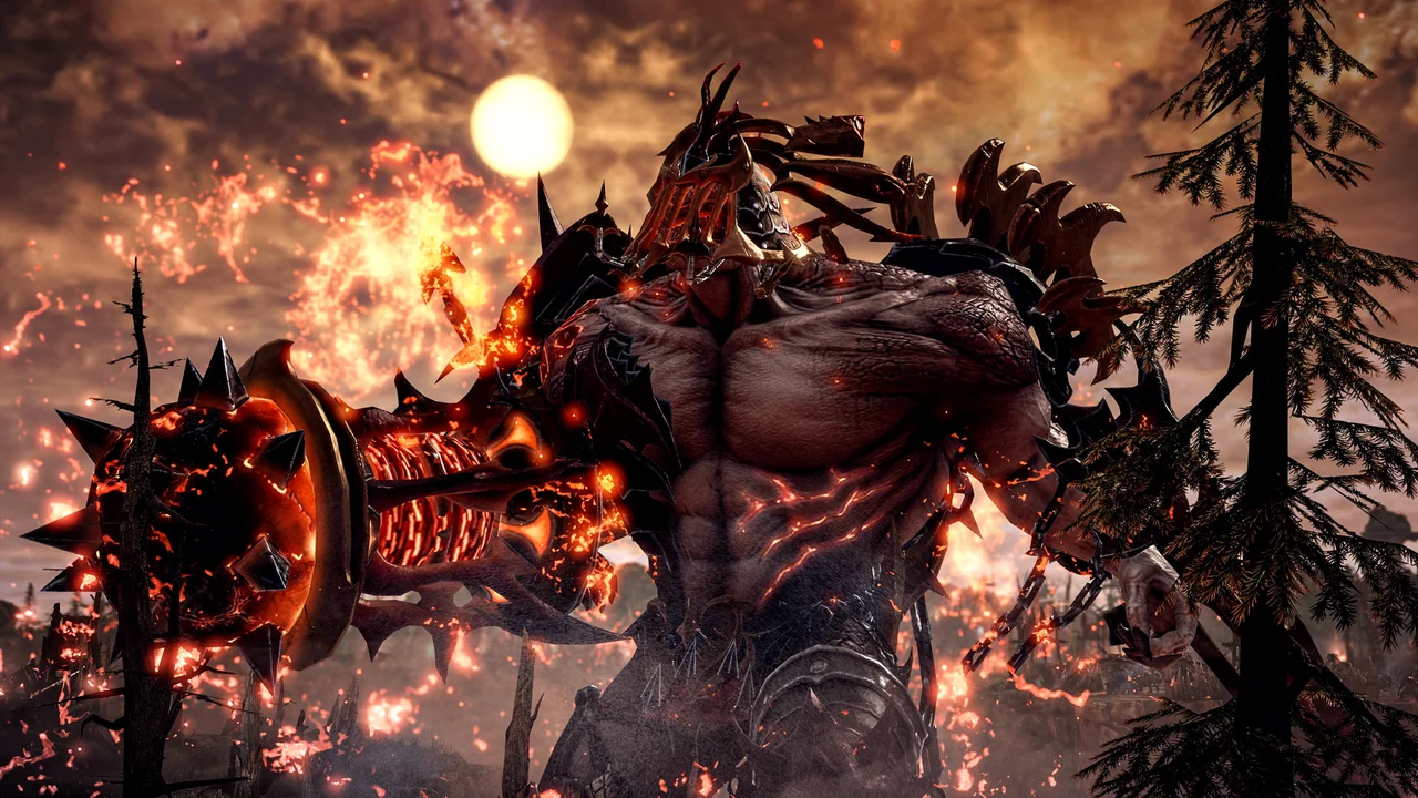 Lost Ark isometric raid party combining class skills to stagger a giant Abyssal dungeon boss