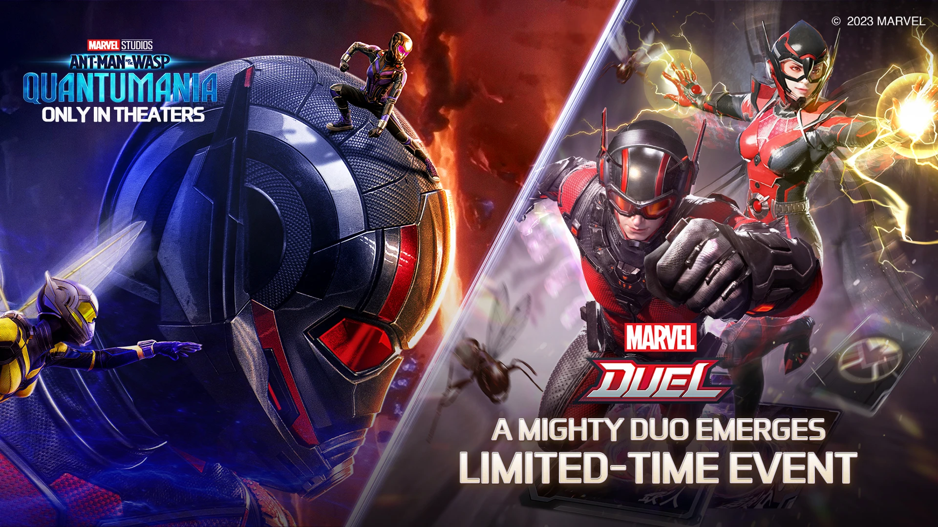 Strategic card arena gameplay in MARVEL Duel showing card lineups, hero avatars, and energy resource counters
