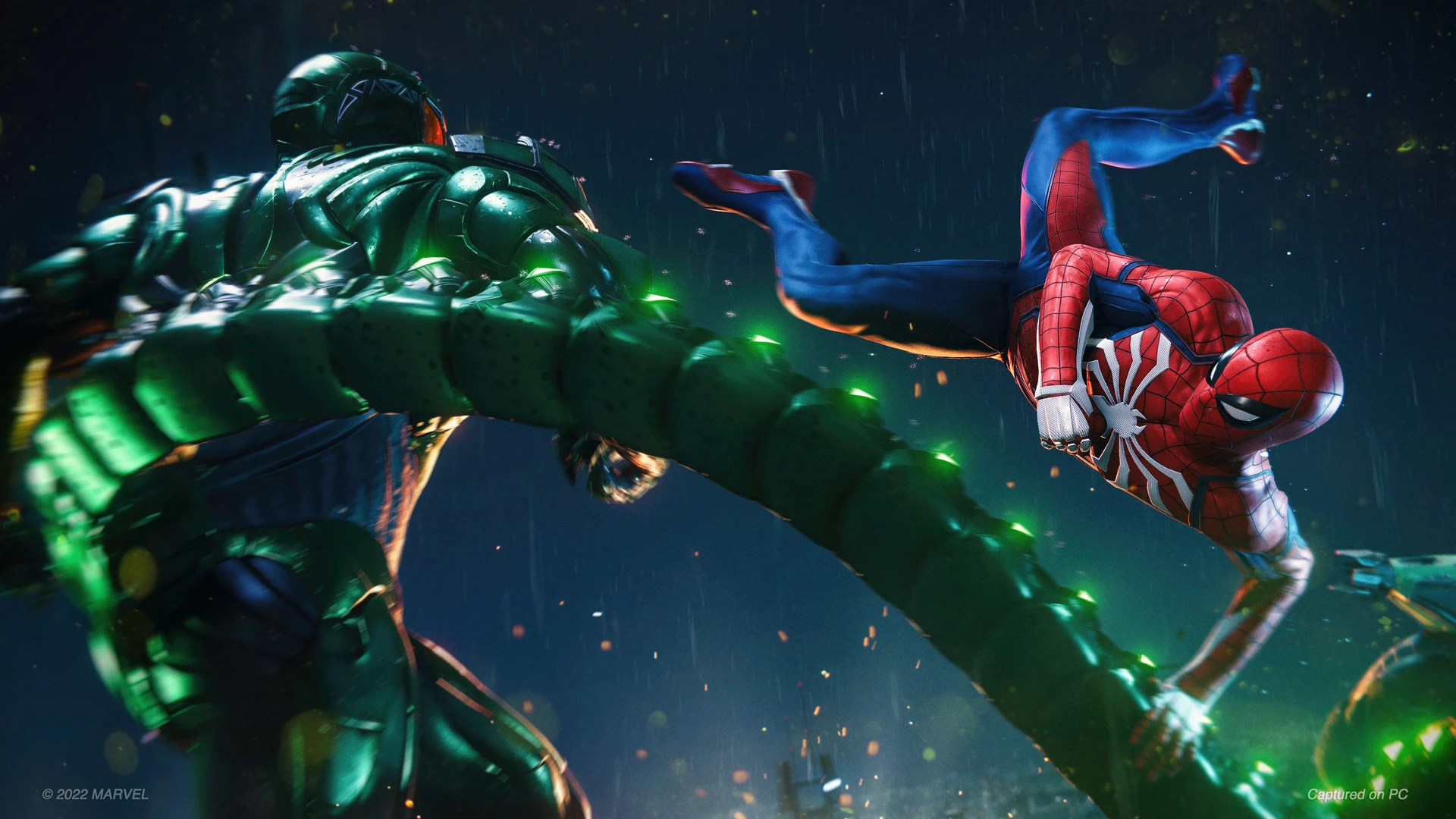 Peter Parker web-swinging above busy Manhattan streets in Marvel's Spider-Man Remastered