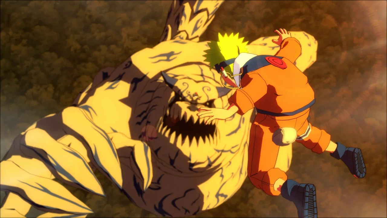 Naruto and Sasuke trading Rasengan and Chidori ninjutsu in an arena showdown in Ultimate Ninja STORM CONNECTIONS