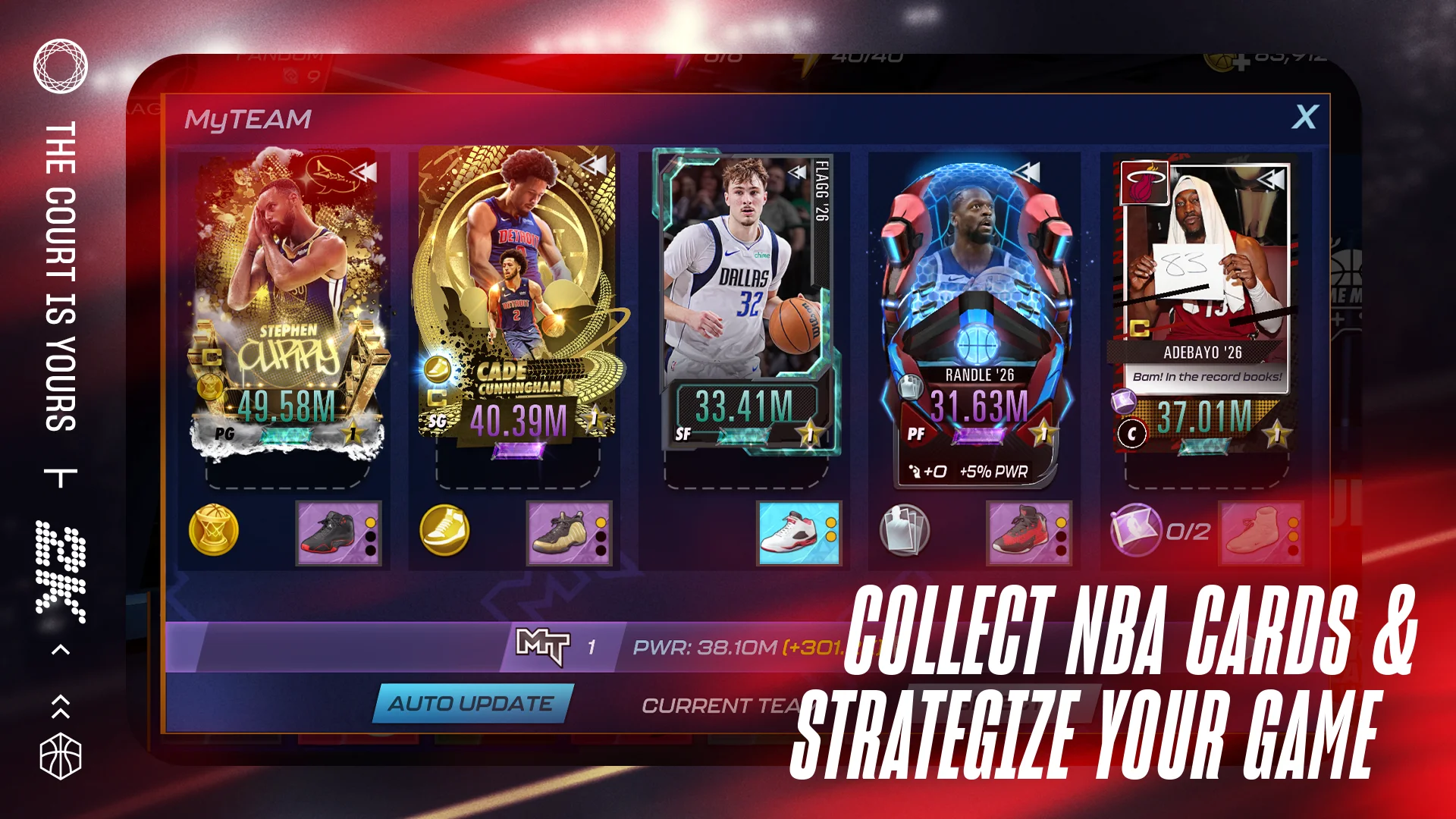 Gameplay screenshot of NBA 2K Mobile Basketball showing player dunk action and touch HUD