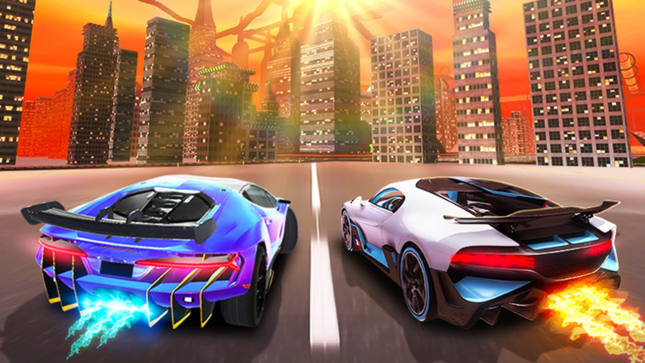Night City Racing split-screen two-player street cars racing through illuminated city night streets
