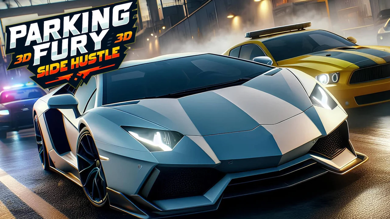 Parking Fury 3D Side Hustle car carefully reversing into a tight illuminated parking space