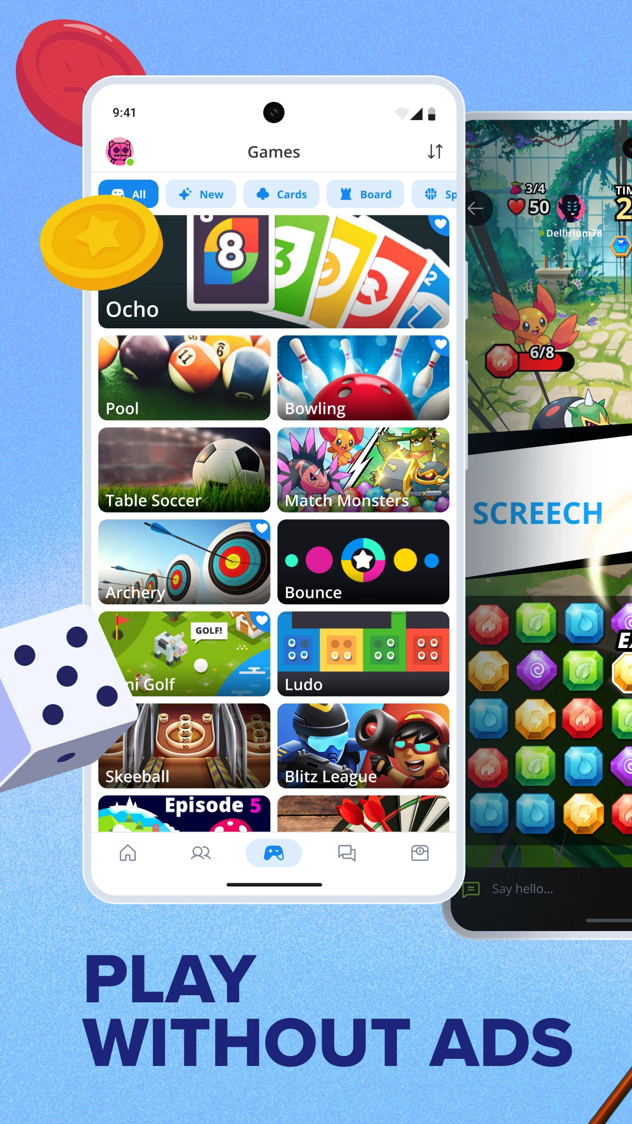 Plato multiplayer mobile app interface showing a clean grid of party games including card games and social deduction