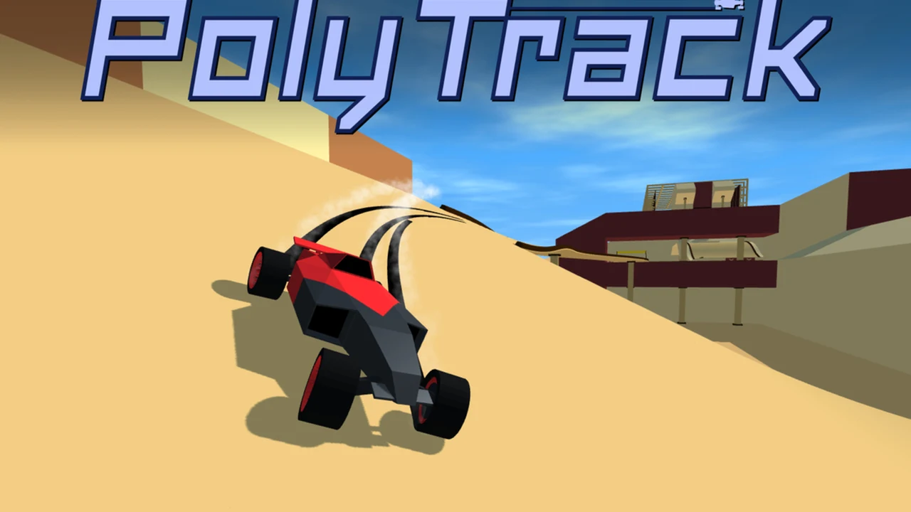 PolyTrack low-poly time trial racing car drifting around curved track in Chrome