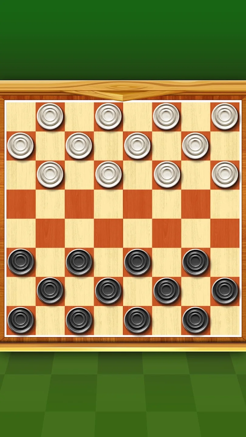 Portrait checkers arena with blue and white game pieces, player profile badges, and match clock