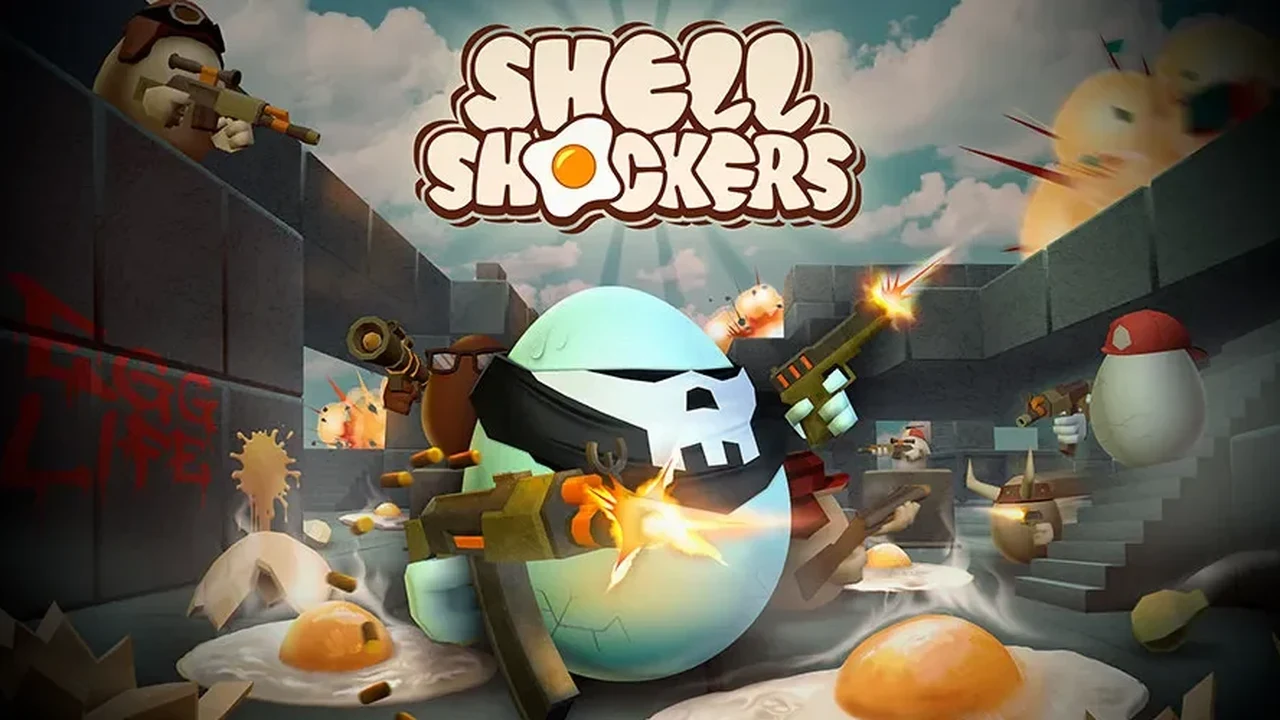 Shell Shockers first-person arena shootout featuring armed egg soldiers in combat