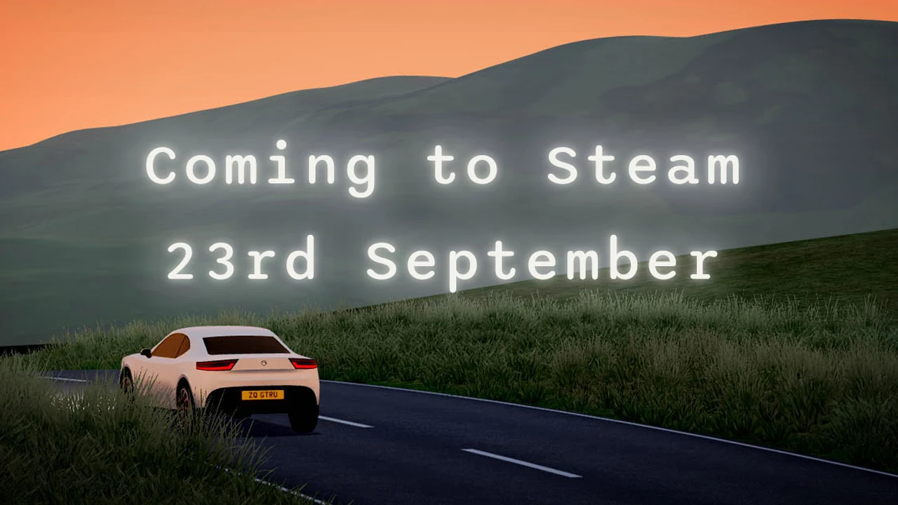Slow Roads procedurally generated landscape with a scenic highway winding through hills