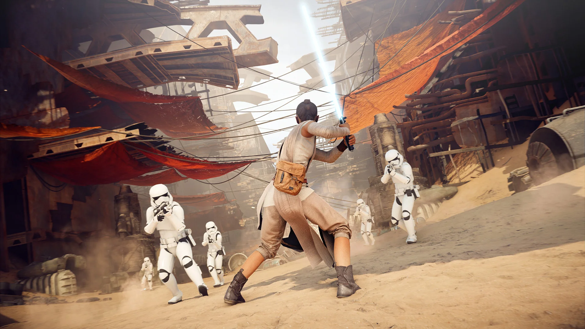 Large-scale Galactic Assault multiplayer infantry battle with blasters in Star Wars Battlefront II