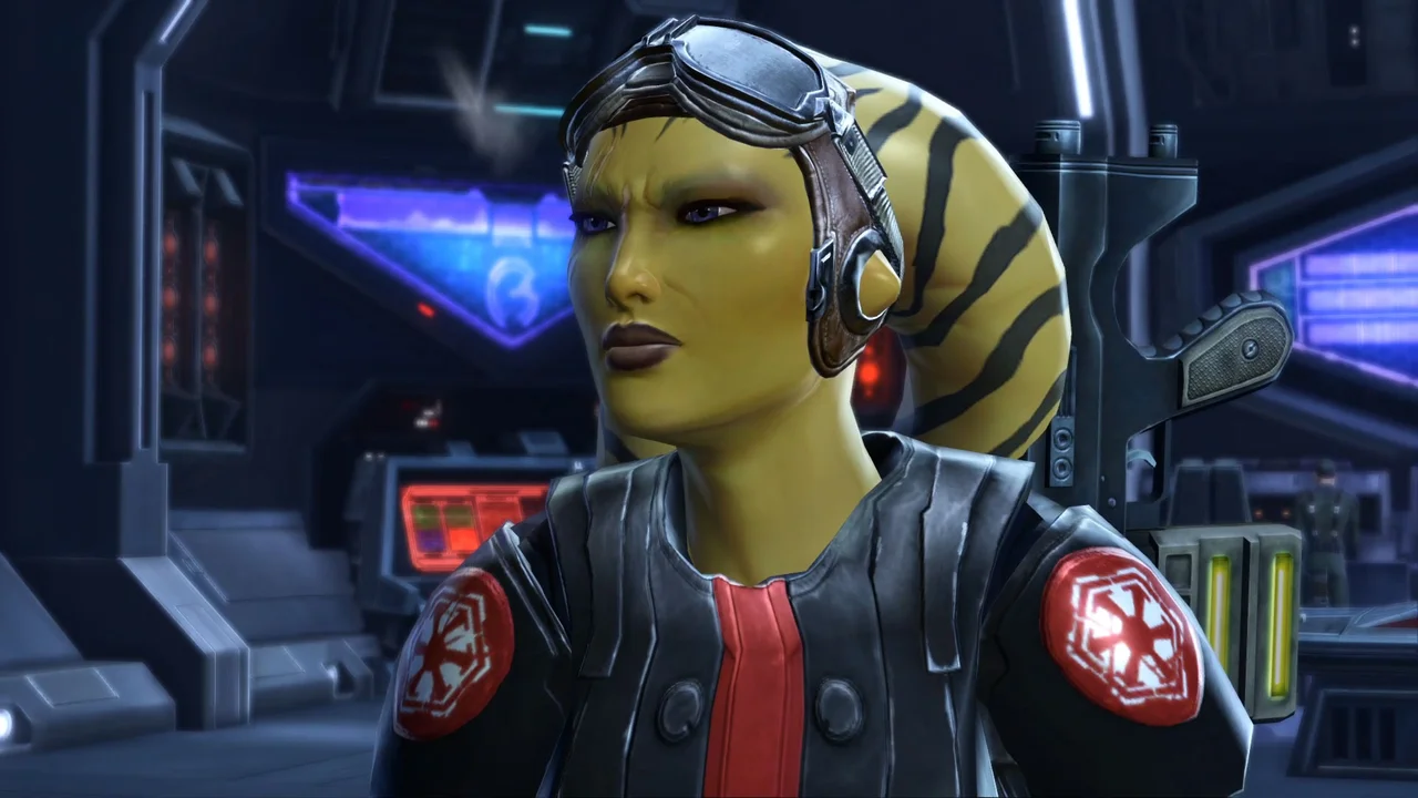 Star Wars: The Old Republic lightsaber duel between a Sith warrior and a Jedi knight inside an imperial base