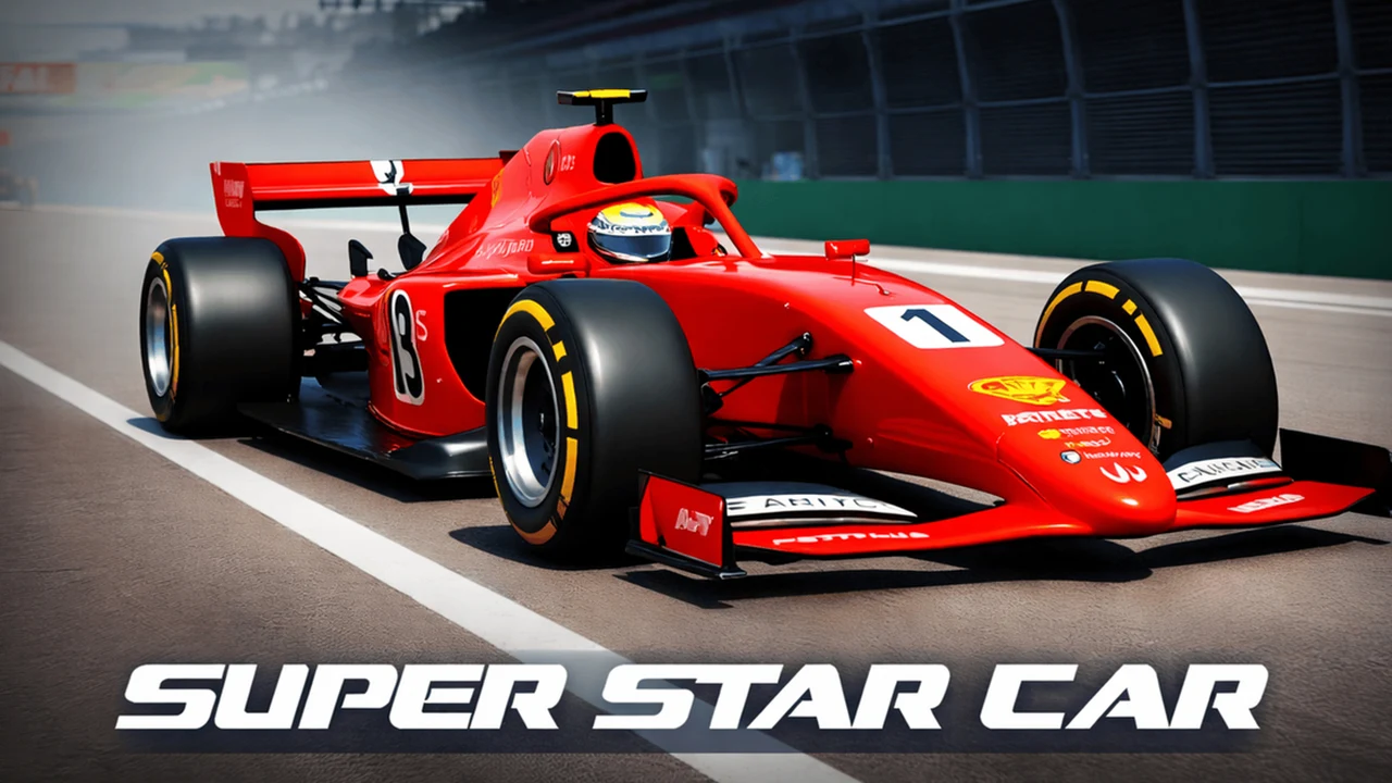Super Star Car open-wheel Formula race car speeding through a grand prix circuit corner