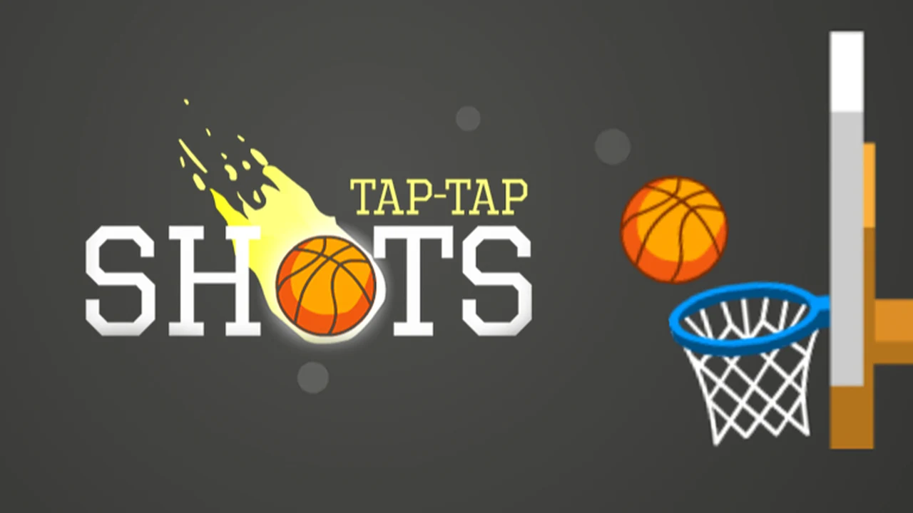 Tap-Tap Shots minimal basketball hoop and flying ball with bouncing trajectory