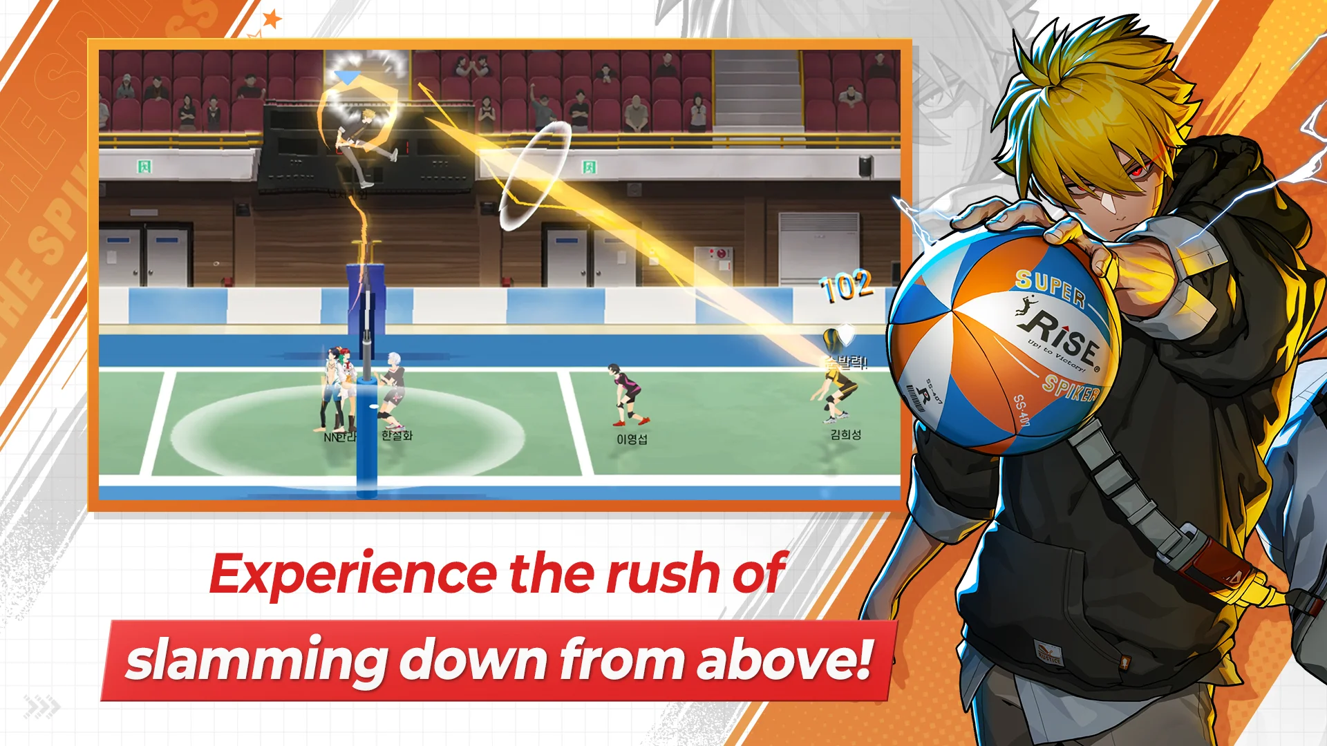 Gameplay screenshot of The Spike Volleyball Story showing retro 2D jump spike and defensive slide