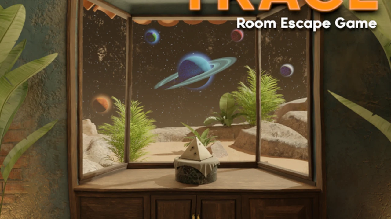 TRACE first-person escape room mystery showing cryptic wall mechanisms on itch.io