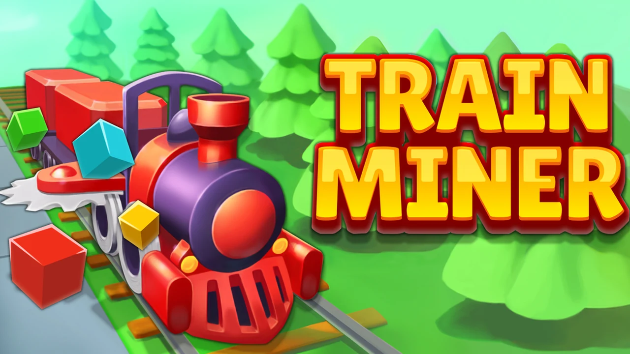 Train Miner mining locomotive traveling along track loop collecting mineral ores