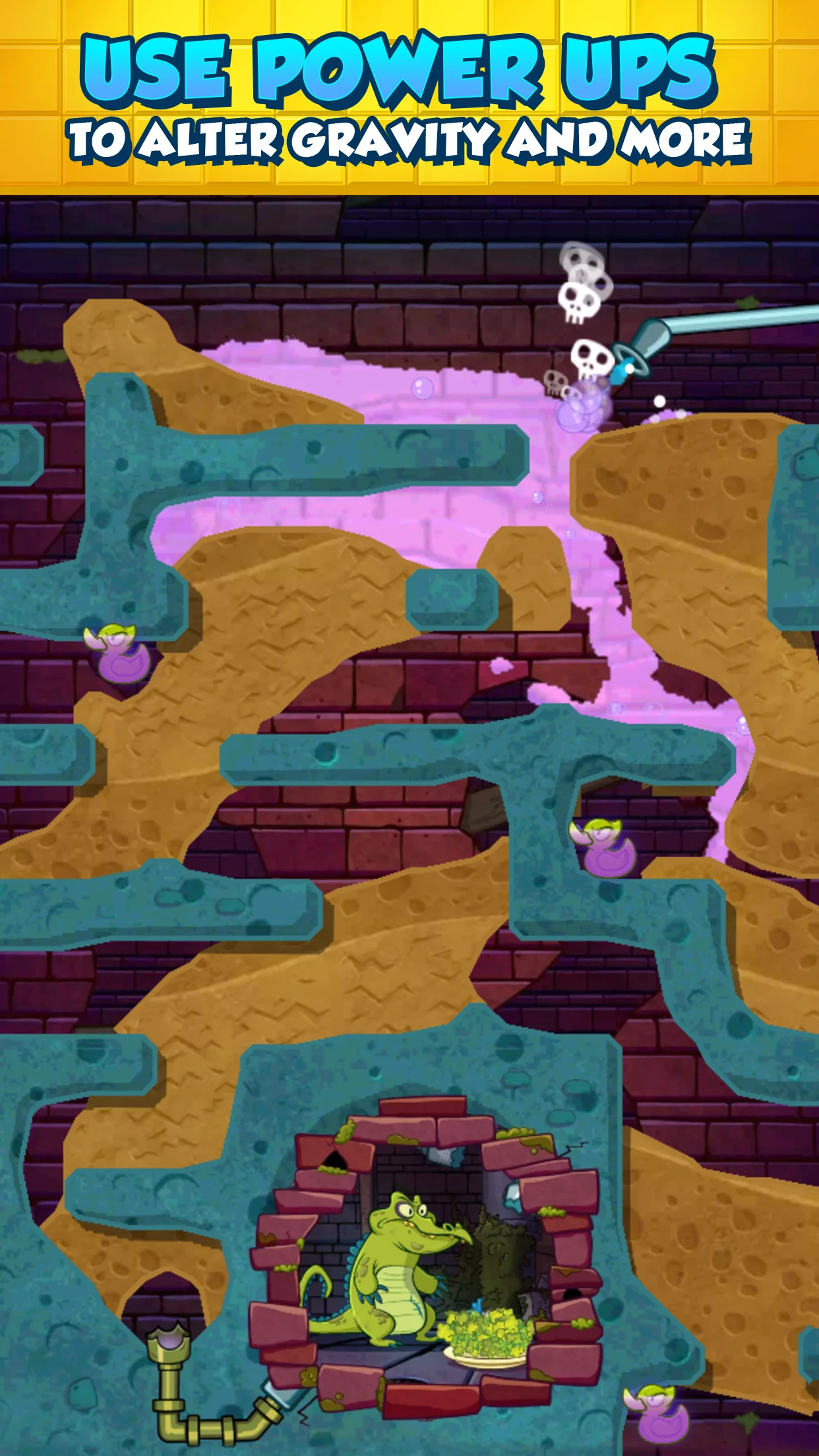 Routing streams of water through underground dirt tunnels into Swampy's shower in Where's My Water? 2