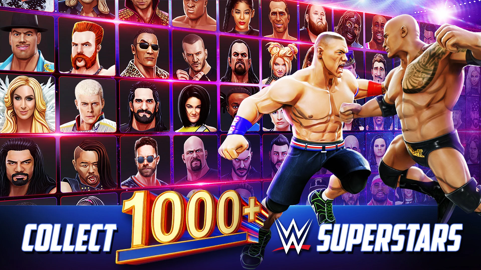 Gameplay screenshot of WWE Mayhem showing stylized arcade wrestling combat and reversal meters