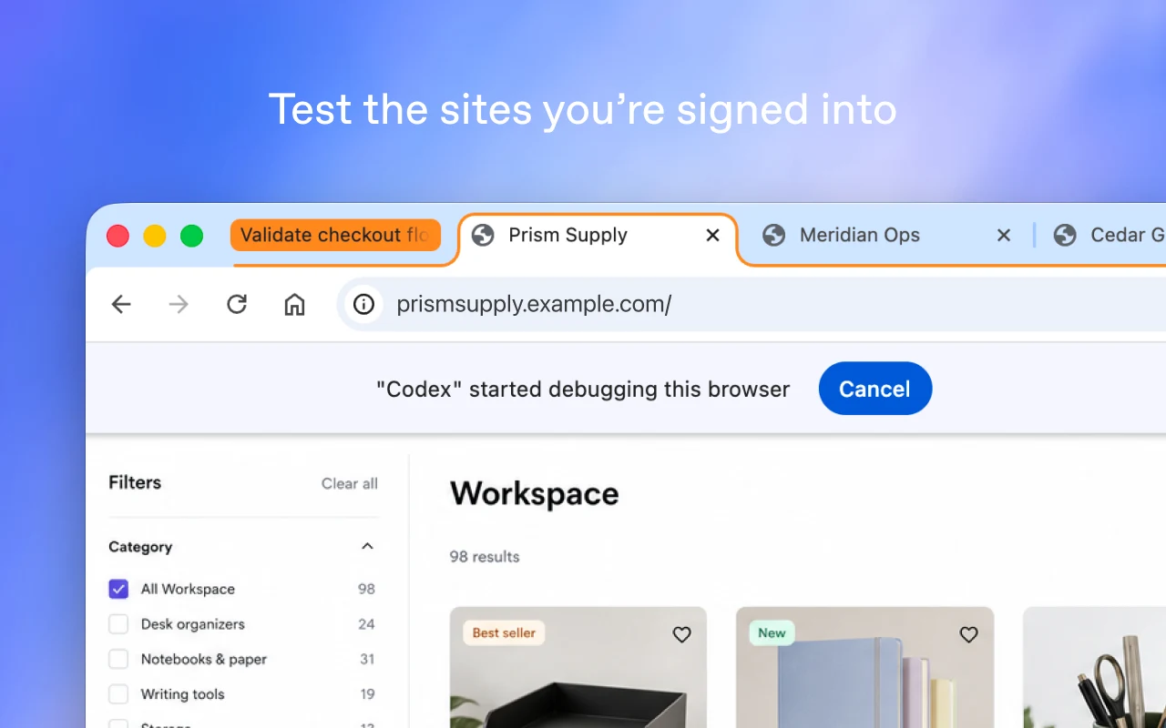 Official ChatGPT Chrome extension interface showing browser-aware chat and task assistance