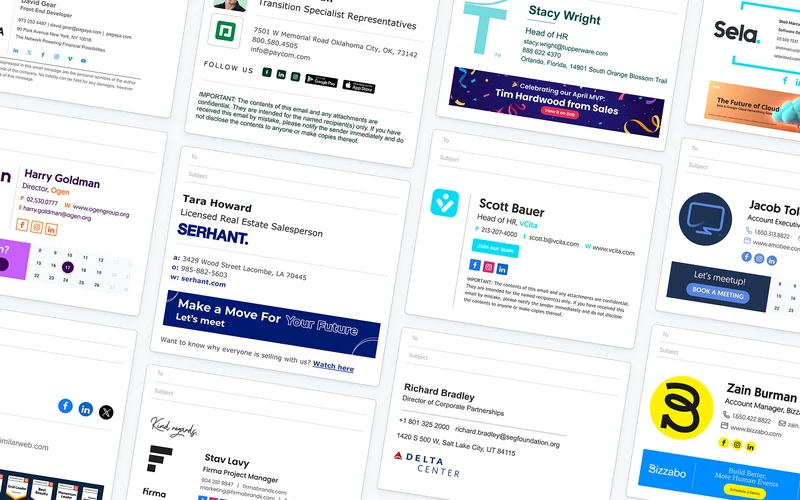 WiseStamp email signature management interface displaying professional branding in Gmail