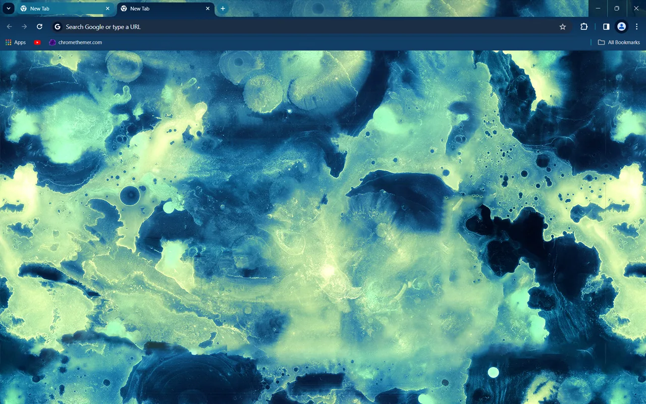Watercolor Blue Chrome theme with blue and yellow-green watercolor
