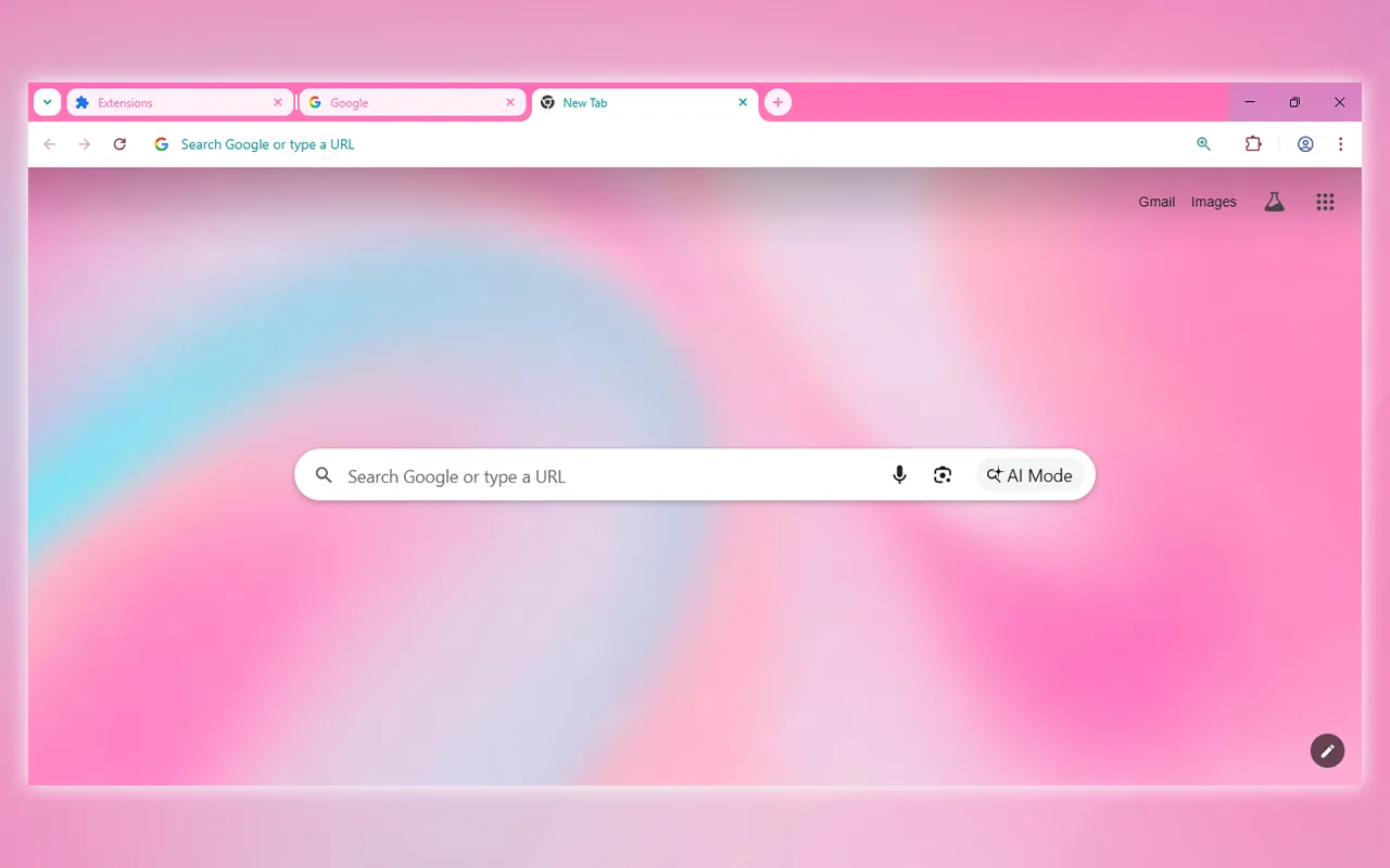 Bubblegum Pop Chrome theme with a pink and teal swirl