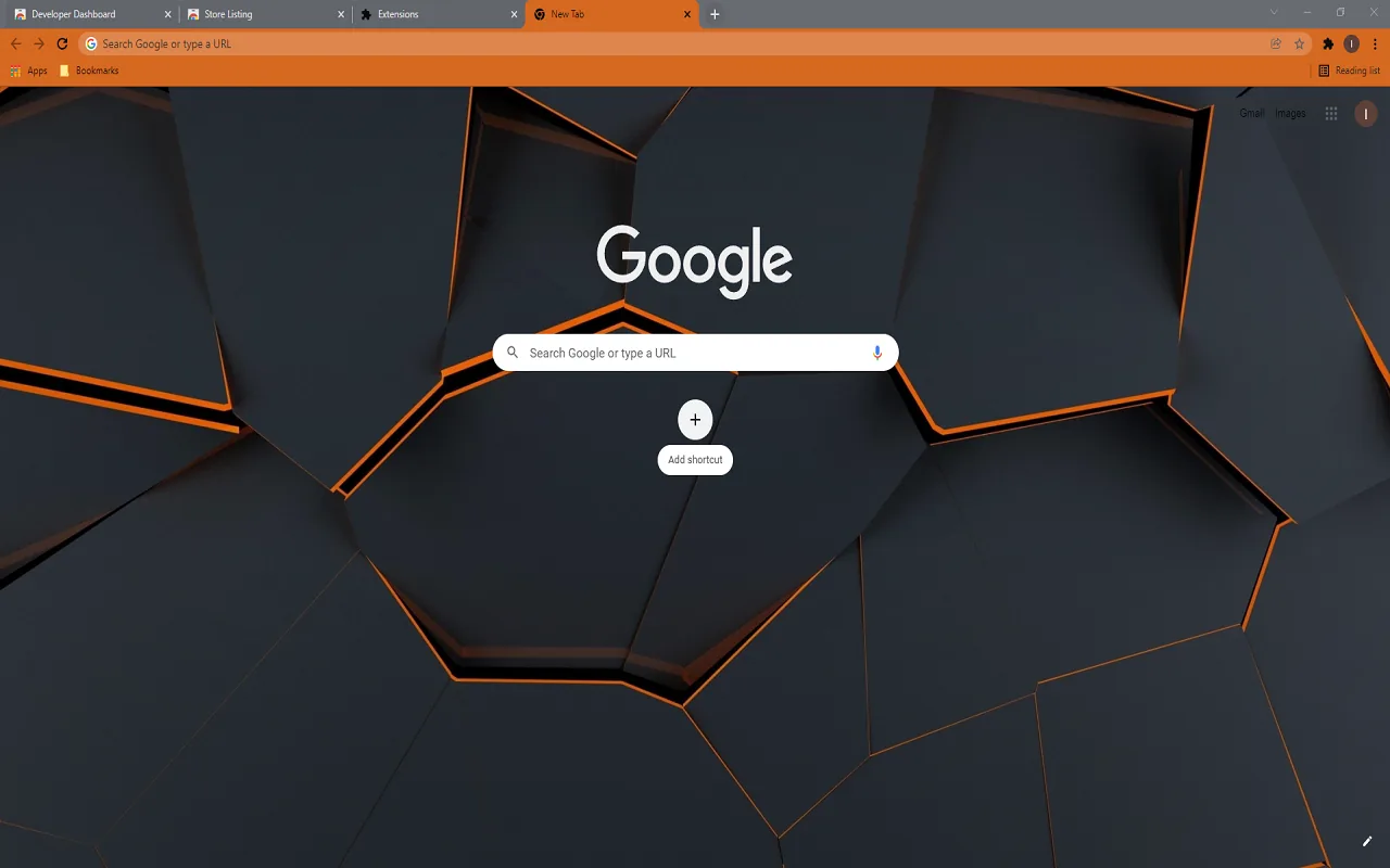 Polygon Abstract Chrome theme with dark gray hexagon tiles