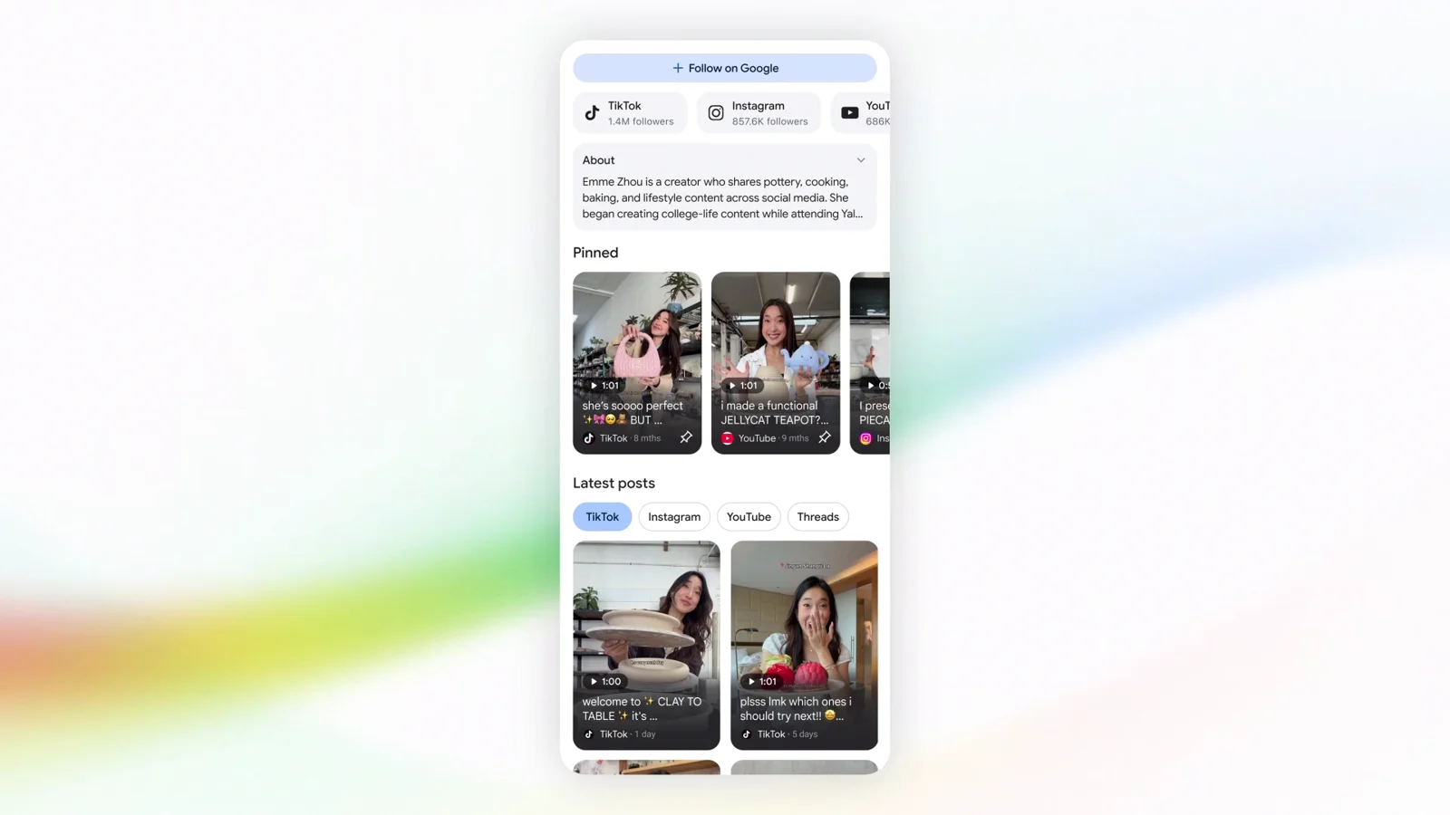 A creator's Search profile