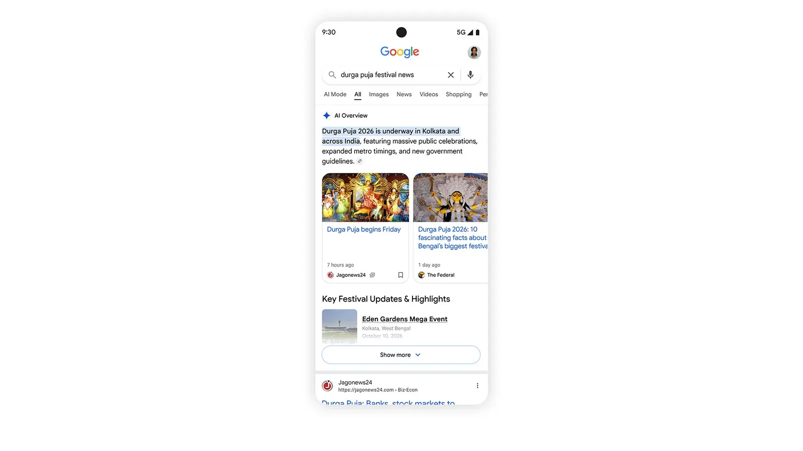 News carousel in an AI Search response