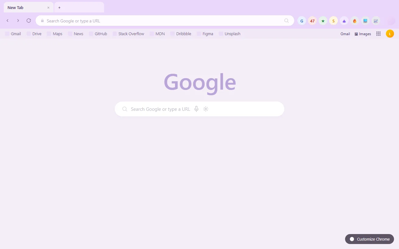 Very pale lilac Chrome theme frame with almost no artwork