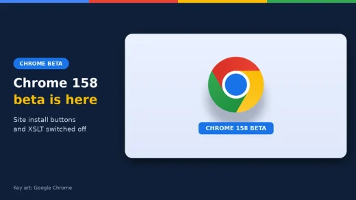 Chrome logo with a Chrome 158 Beta label, ChromeGeek news cover