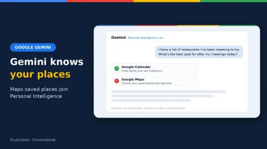 Gemini Personal Intelligence now uses Google Maps saved places, ChromeGeek news cover