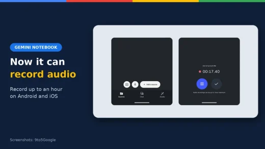 Gemini Notebook microphone button and audio recorder screens, ChromeGeek news cover