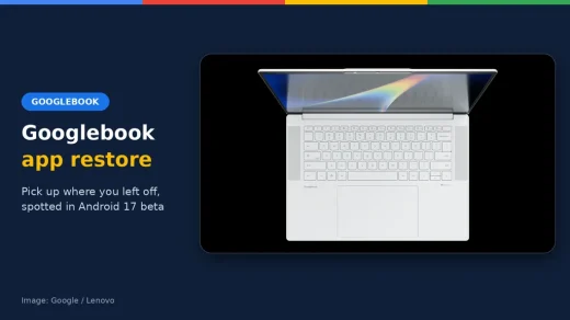 Lenovo Googlebook 15 with the headline Googlebook app restore, ChromeGeek news cover