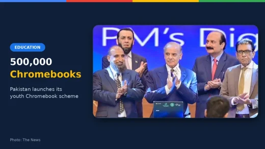 Pakistan PM Youth Chromebook Scheme launch with the headline 500,000 Chromebooks, ChromeGeek news cover