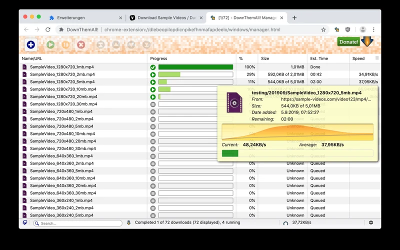 DownThemAll! download manager queue in Chrome