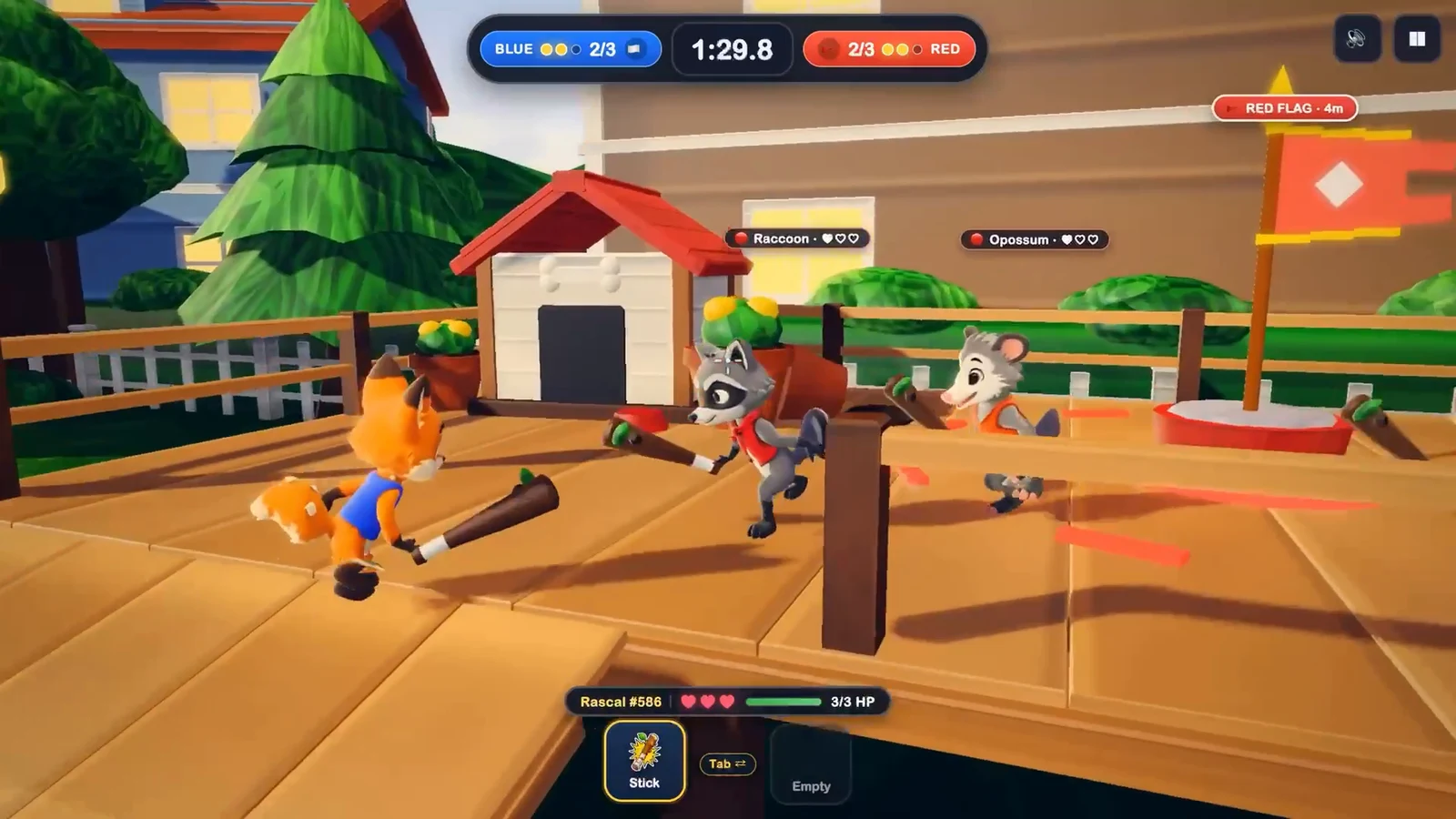Backyard Rascals, a multiplayer capture-the-flag browser game with cartoon animals, built with Gemini 4 Argon