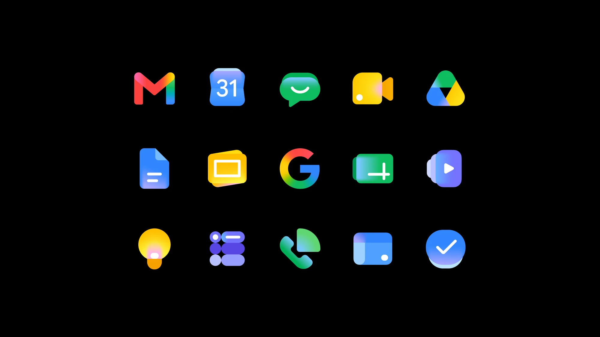 Google's new 2026 Workspace app icons, including the gradient Gmail M