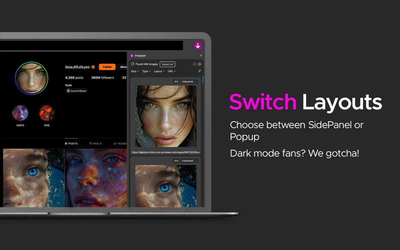 Image downloader - Imageye interface in Chrome