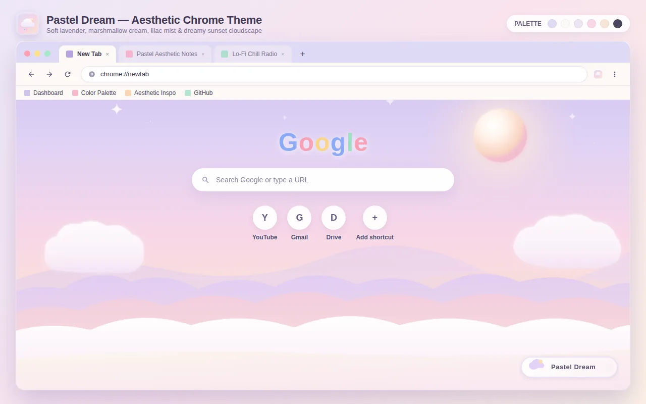 Lilac and pink cloud bands with a soft sun
