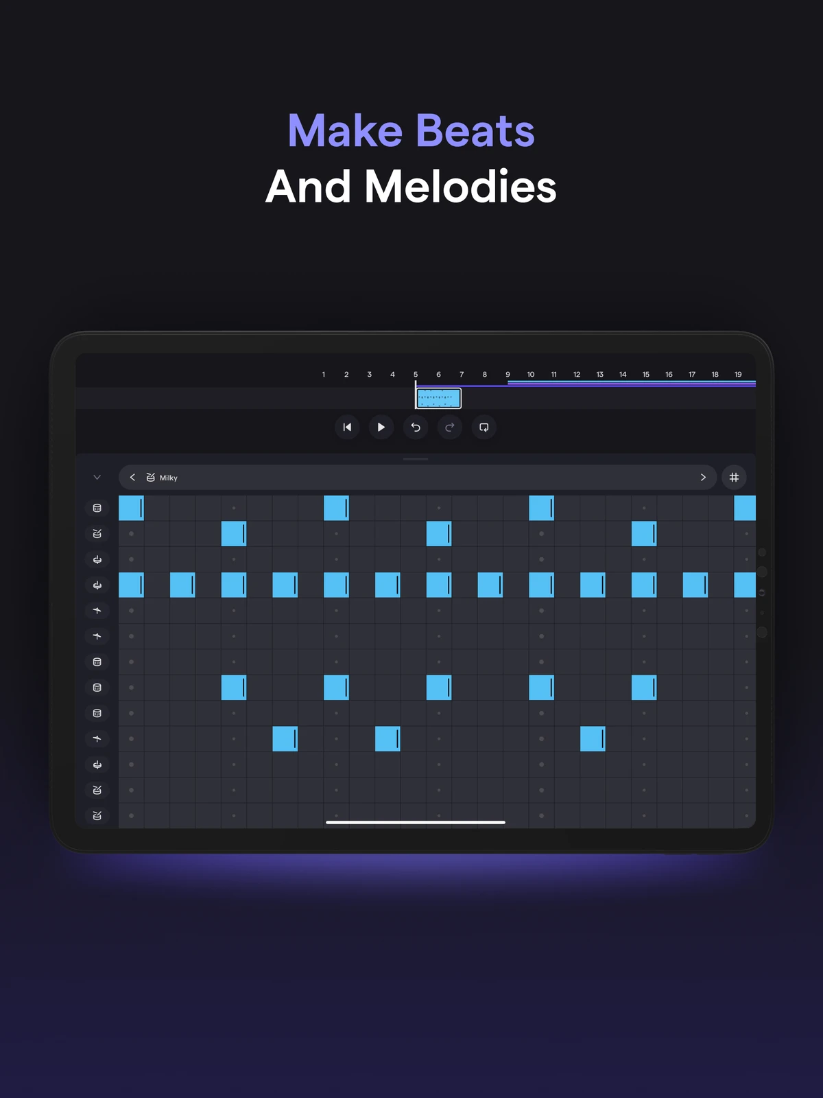 Official Soundtrap beatmaker pattern grid and virtual software instruments