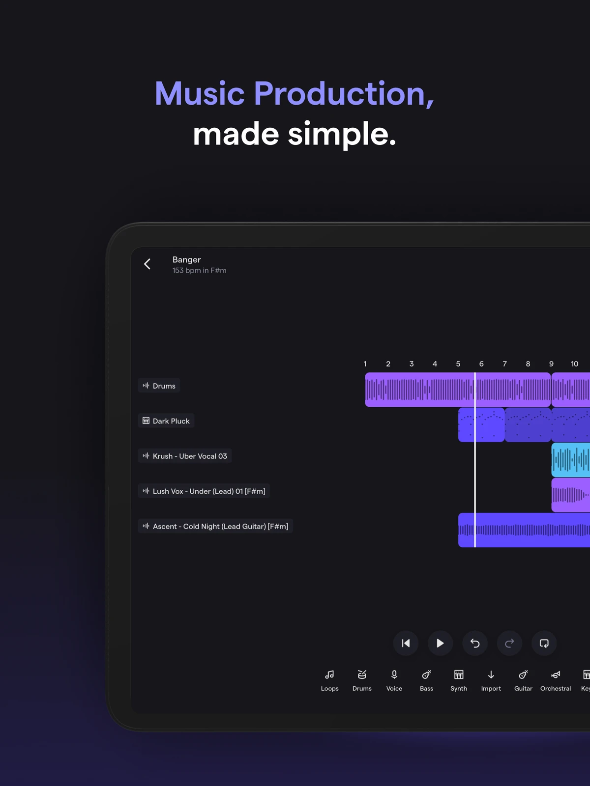 Official Soundtrap cloud studio multi-track timeline showing audio tracks, instrument layers, and playback controls