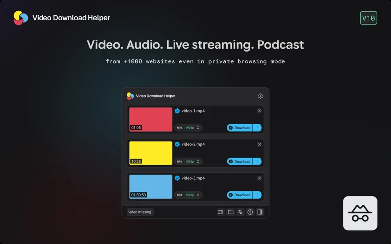Video DownloadHelper extension menu in Chrome